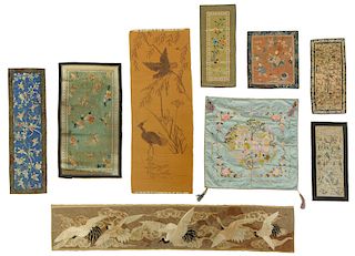 Eight Asian Silk Embroidered Panels