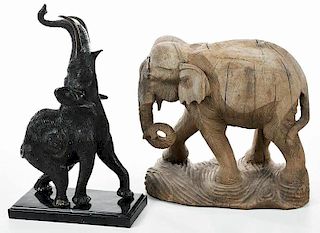Two Figural Elephants, Bronze, Carved