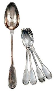 Five Pieces French Silver Spoons