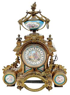 Mantel Clock with Porcelain Inset Panels
