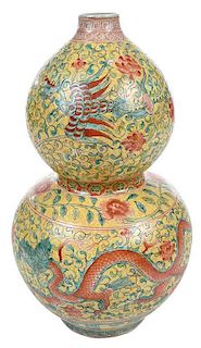 Chinese Double Gourd Vase with Dragon