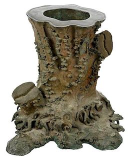 Chinese Bronze Feng Shui Stump with Locust
