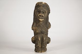 Encrusted Kissi Stone or Clay Female Figure 9"