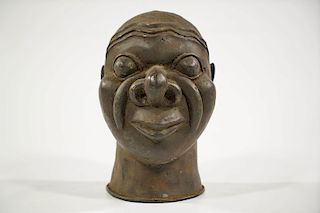 Unusual Nigerian Bronze Head 9.5"