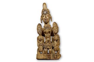 Yoruba Sculpture with Three Female Figures 25.5"