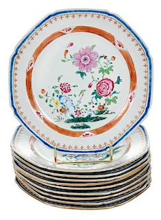 Ten Chinese Export Famille Rose Plates