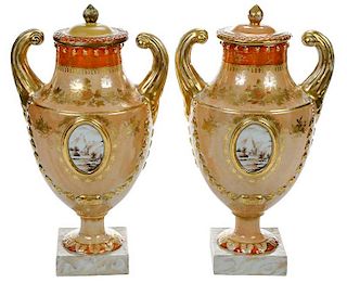 Pair Chinese Export Lidded Porcelain Urns