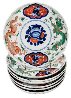 Set of Seven Chinese Dragon Plates