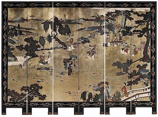 Six Panel Lacquered and Parcel Gilt Room Screen