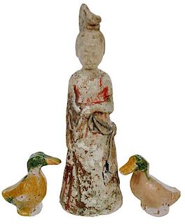 Three Tang Dynasty Pottery Figures