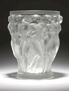 A Lalique ''Bacchantes'' art glass wine cooler / vase