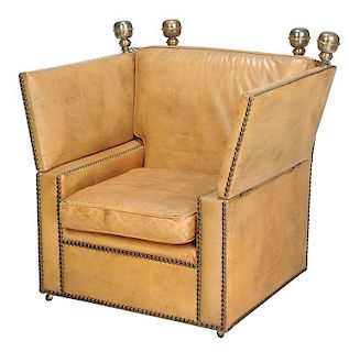 Jacobean Style Leather Upholstered Armchair