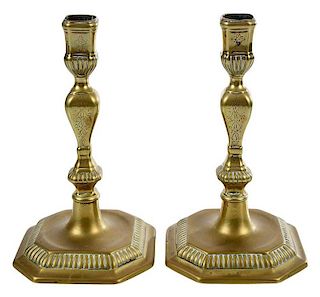 Fine Pair William and Mary Brass Candlesticks