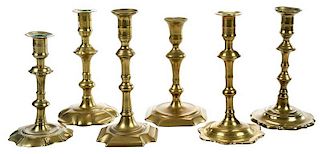 Six Georgian Brass Candlesticks