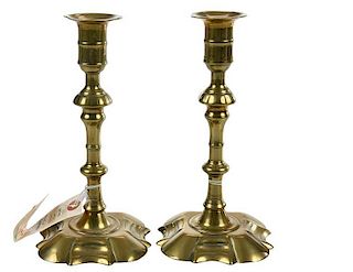 Pair George II Signed Brass Candlesticks