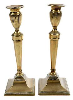 Pair Push Up Brass Tapering Candlesticks