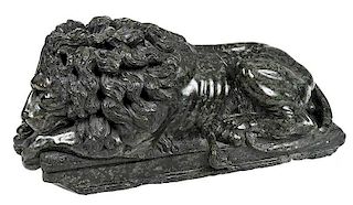 Green Marble Carved Recumbent Lion