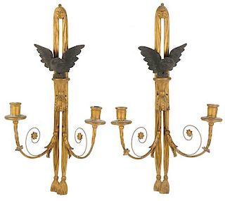 Pair Regency Style Carved and Gilt Sconces