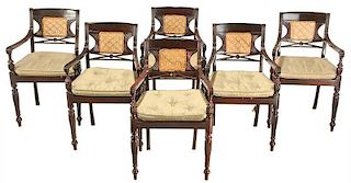 Set Six Colonial Style Classical Armchairs