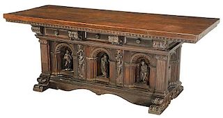 Italian Renaissance Style Carved Library Table