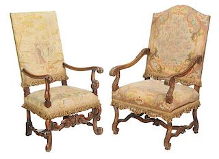 Two Baroque Style Tapestry Upholstered Armchairs