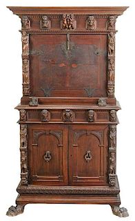 Renaissance Style Carved Fall Front Cabinet