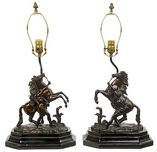 Pair Bronze Marly Horse Lamps