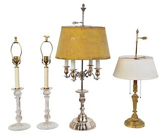 Four Vintage Cut Glass, Metal Candelabra Lamps