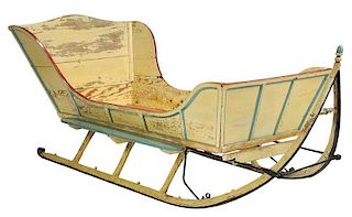 Vintage Paint Decorated Sleigh, Fitted as a Bed