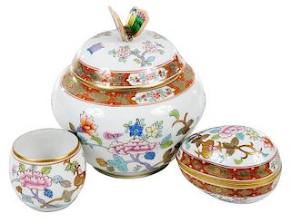 Three Herend Porcelain Chinois Objects