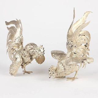 Two German .800 silver rooster table ornaments