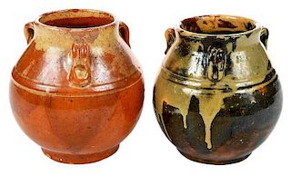 Two Rare Early Jugtown Drip Vases