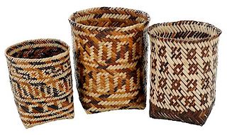 Three Cherokee Double Weave Miniature Baskets