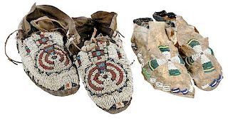 Two Pair Plains Beaded Moccasins