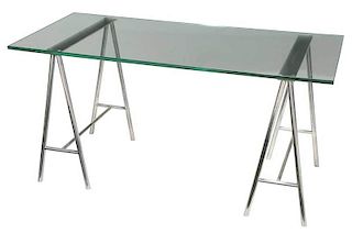 Aluminum Glass Top Sawhorse Desk