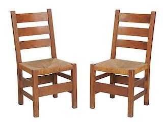 Pair Stickley Craftsman Rush Seat Side Chairs