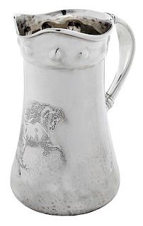 Whiting Sterling Hammered Pitcher, Horse