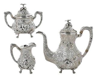 Three Piece Repousse Sterling Tea Service