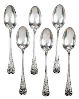 Six Faberg‚ Russian Silver Spoons