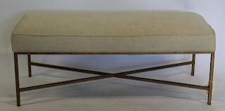 MIDCENTURY. Style Gilt Metal Upholstered Bench .