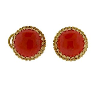 14K Gold Orange Stone Earrings