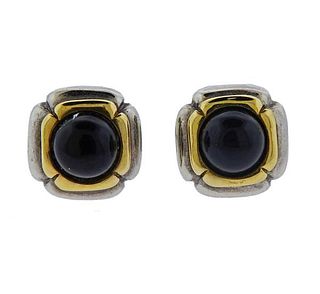 Cartier 18K Gold Sterling Black Stone Stud Earrings