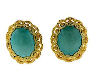 Buccellati 18K Gold Turquoise Oval Earrings