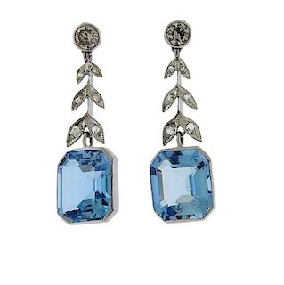 Platinum Aquamarine Diamond Drop Earrings 
