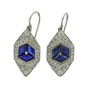 Platinum Diamond Blue Stone Earrings 
