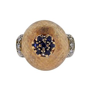 14K Gold Diamond Blue Stone Dome Ring