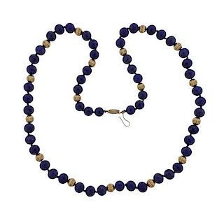 14k Gold Lapis Bead Necklace