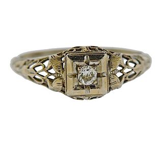 Art Deco 18k Gold Diamond Engagement Ring 