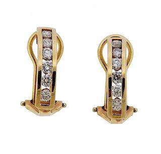 14k Gold Diamond Half Hoop Earrings 