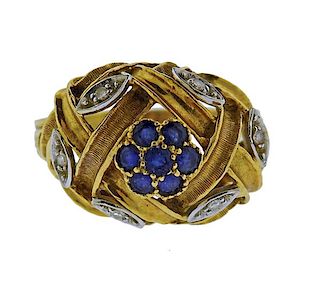 18k Gold Diamond Sapphire Dome Ring 